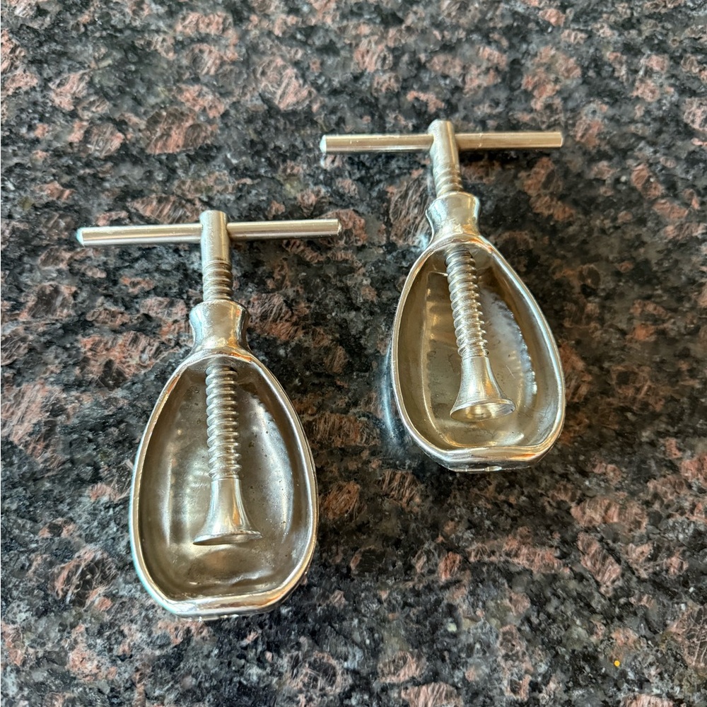Vintage Handheld Metal set of 2 Nutcrackers T-Bar Handle Screw Type
